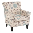 Accent Club Chair- Classic Rolled Arms- Floral White and Blue Fabric Design