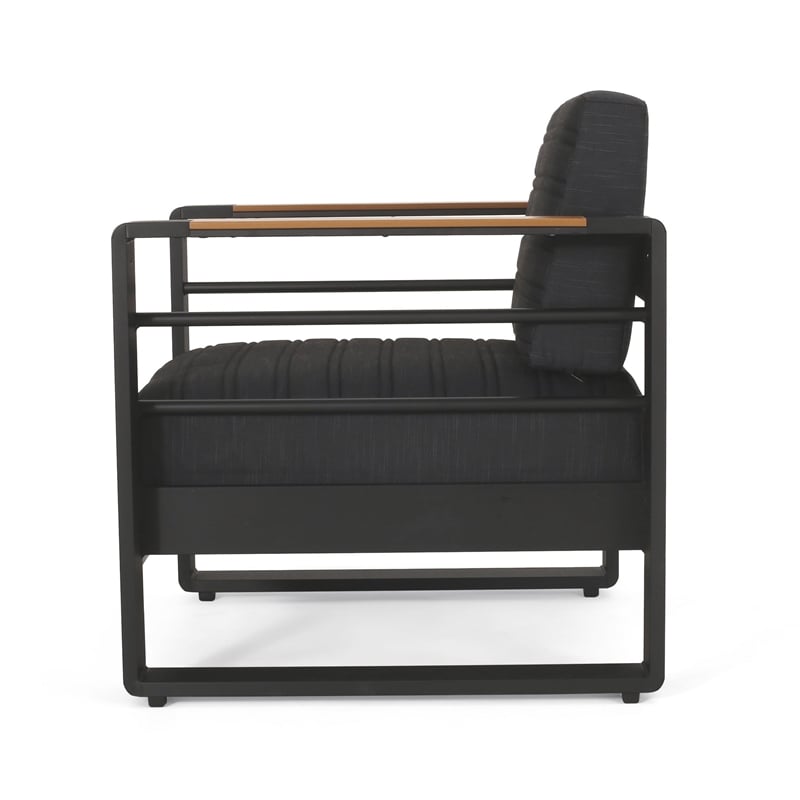 Accent Club Chair- Slat Panel Design- Modern Open Back- Aluminum Black Wood