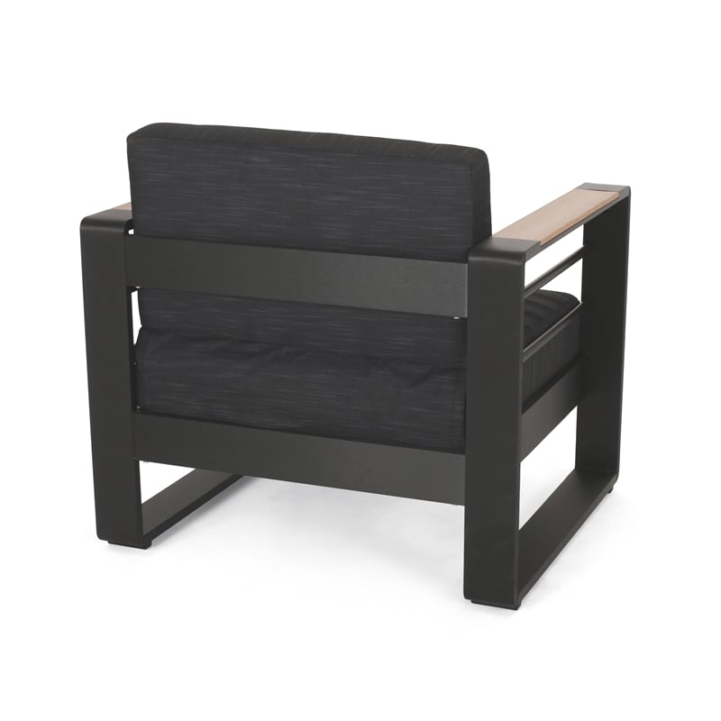 Accent Club Chair- Slat Panel Design- Modern Open Back- Aluminum Black Wood