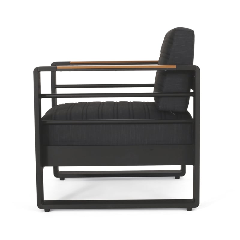 Accent Club Chair- Slat Panel Design- Modern Open Back- Aluminum Black Wood