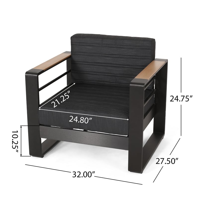 Accent Club Chair- Slat Panel Design- Modern Open Back- Aluminum Black Wood