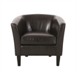 Accent Club Chair- Curved Round Back- Birch Wood- Rich Brown Faux Leather