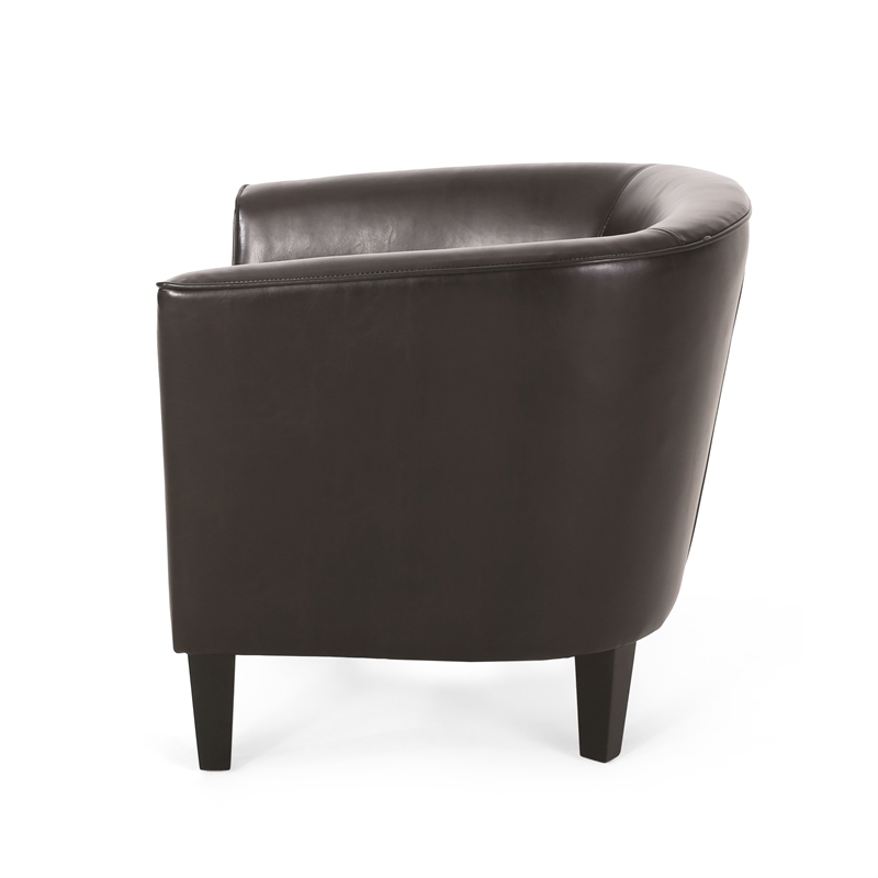 Accent Club Chair- Curved Round Back- Birch Wood- Rich Brown Faux Leather
