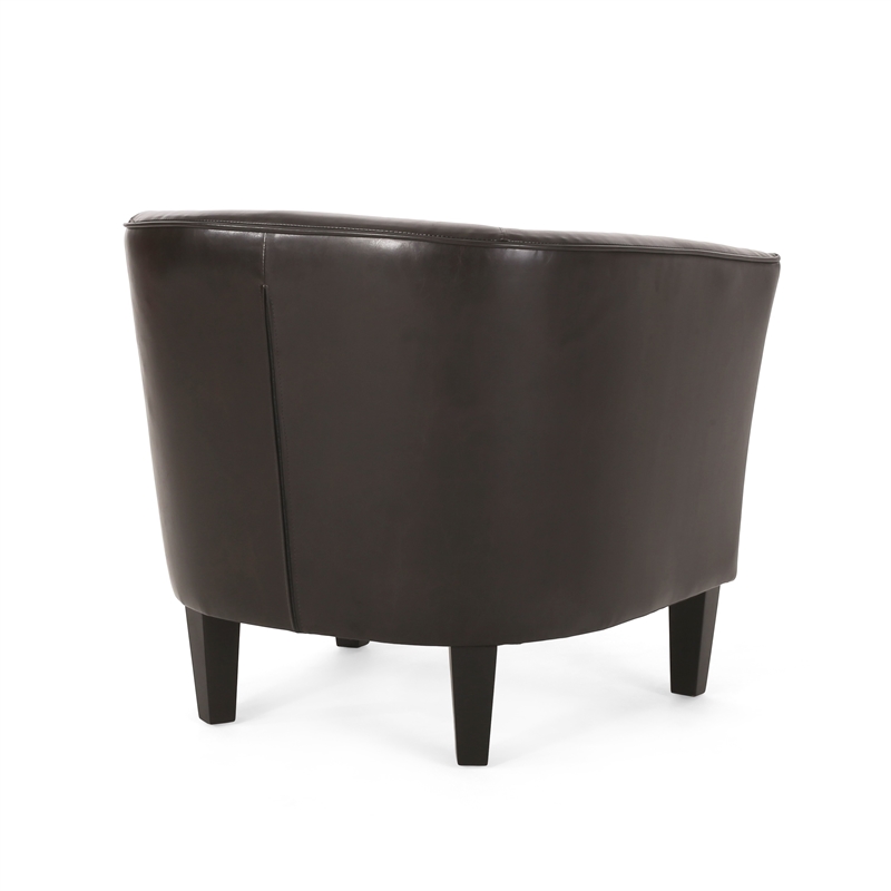 Accent Club Chair- Curved Round Back- Birch Wood- Rich Brown Faux Leather