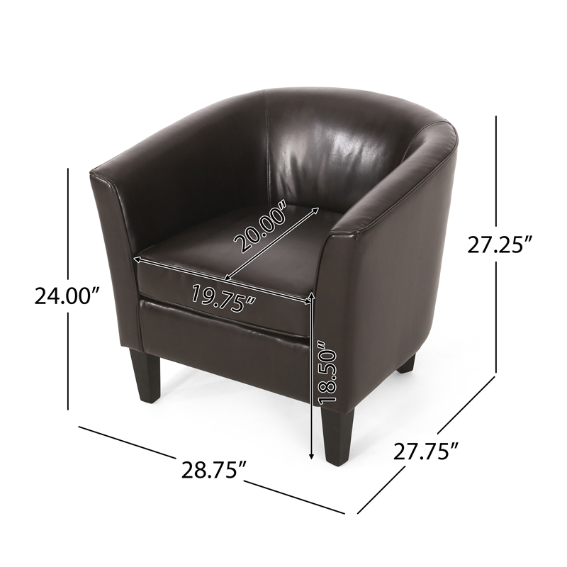 Accent Club Chair- Curved Round Back- Birch Wood- Rich Brown Faux Leather