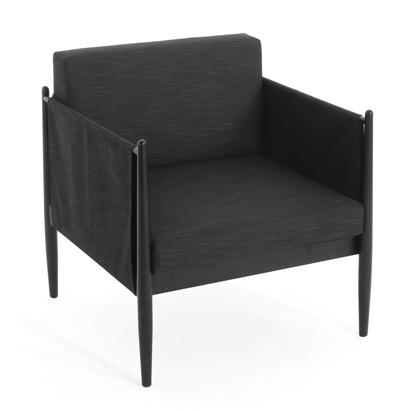 Jackie Outdoor Club Accent Chair- Black- Dark Gray Cushions- Aluminium