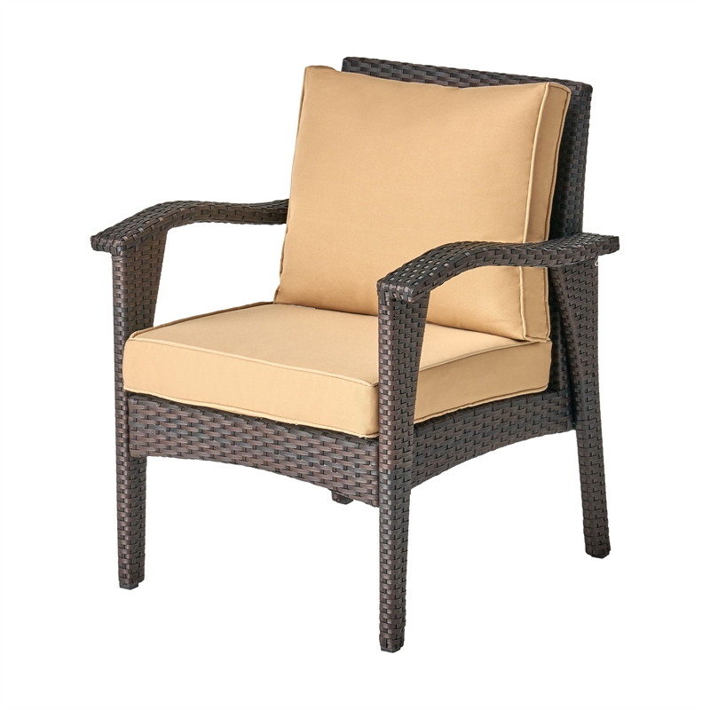 Honi 4pc Outdoor Table Set- 2 Accent Chairs 1 Loveseat- Brown Rattan- Iron