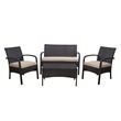 Orry 4pc Outdoor Table Set- 1 Loveseat- 2 Accent Chairs- Tan- Brown Rattan