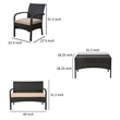 Orry 4pc Outdoor Table Set- 1 Loveseat- 2 Accent Chairs- Tan- Brown Rattan