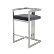 Suki 30 Inch Barstool Chair- Gray Velvet Seat- Silver Stainless Steel