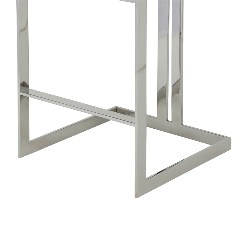Suki 30 Inch Barstool Chair- Gray Velvet Seat- Silver Stainless Steel