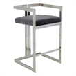 Suki 30 Inch Barstool Chair- Gray Velvet Seat- Silver Stainless Steel