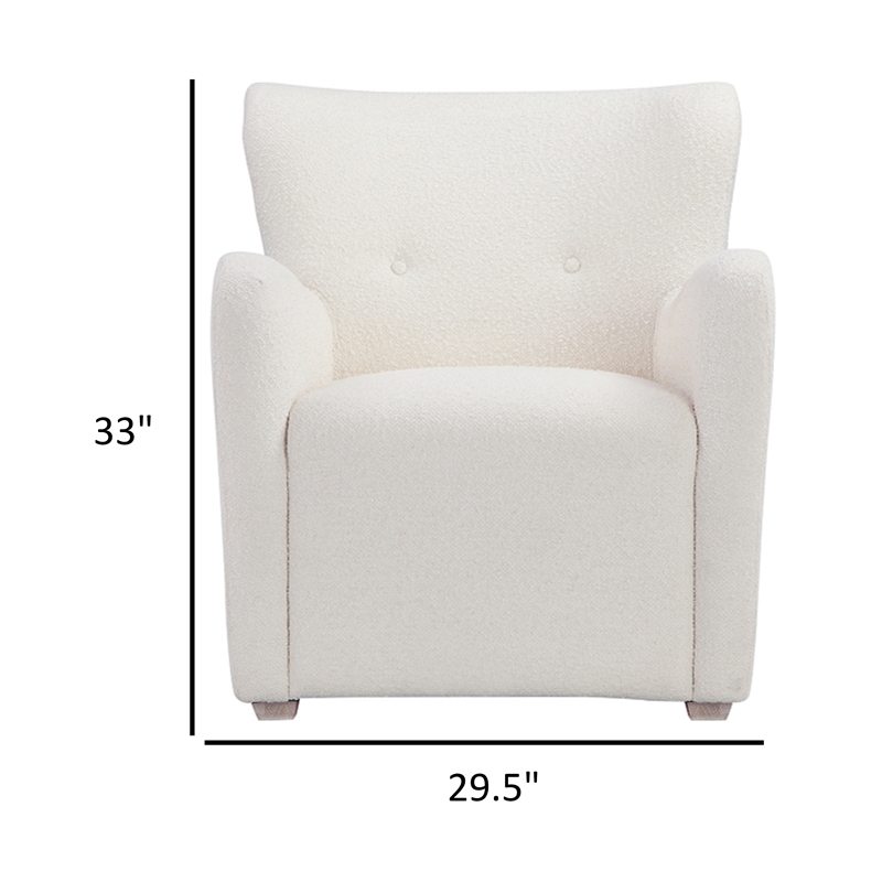 Molly 33 Inch Lounge Chair- White Boucle Fabric- Wing Back Design- Wood