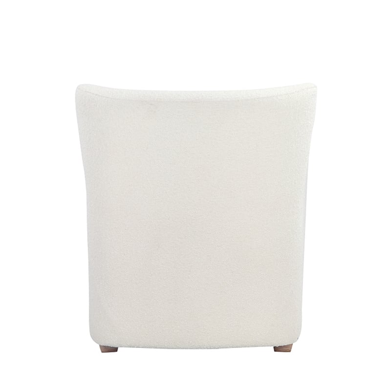 Molly 33 Inch Lounge Chair- White Boucle Fabric- Wing Back Design- Wood
