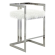 Suki 30 Inch Barstool Chair- White Faux Fur- Silver Stainless Steel Frame