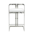 Suki 30 Inch Barstool Chair- White Faux Leather- Silver Stainless Steel