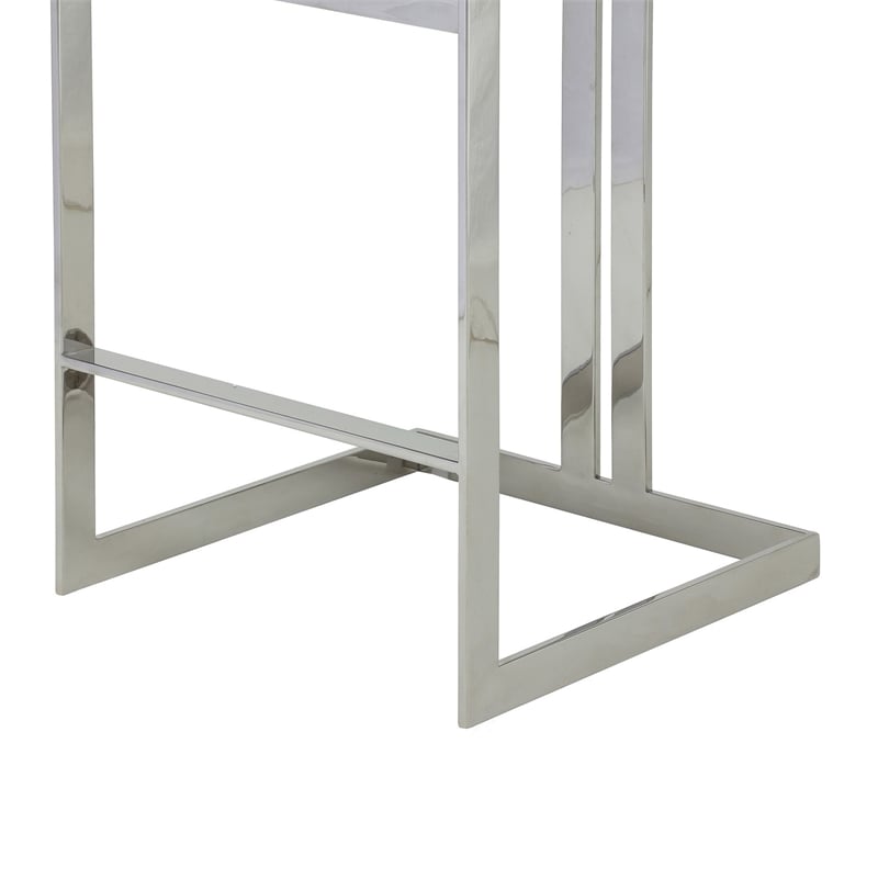 Suki 30 Inch Barstool Chair- White Faux Leather- Silver Stainless Steel