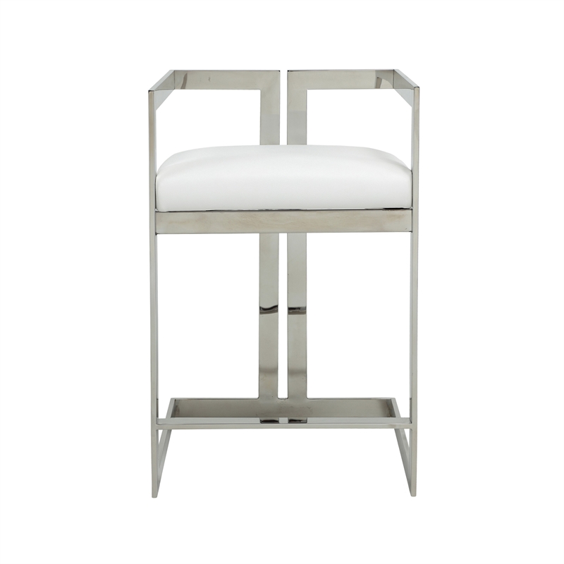 Suki 26 Inch Counter Stool Chair- White Faux Leather- Stainless Steel