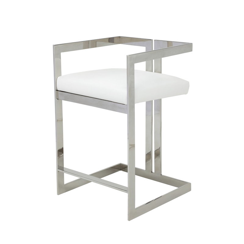 Suki 26 Inch Counter Stool Chair- White Faux Leather- Stainless Steel