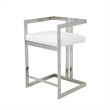Suki 26 Inch Counter Stool Chair- White Faux Leather- Stainless Steel