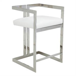 Suki 26 Inch Counter Stool Chair- White Faux Leather- Stainless Steel