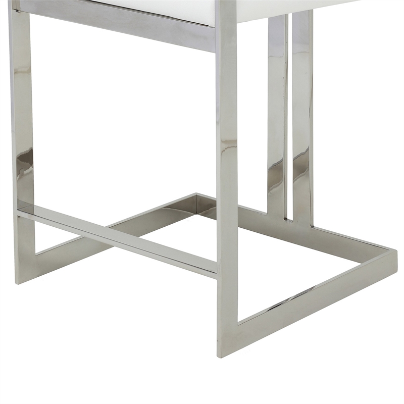 Suki 26 Inch Counter Stool Chair- White Faux Leather- Stainless Steel