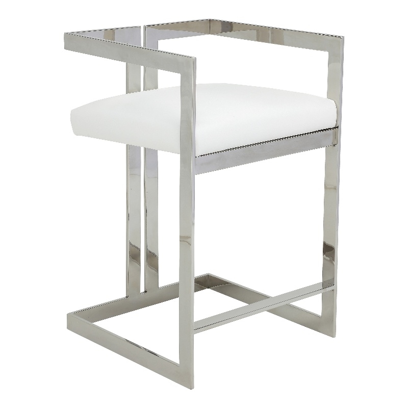 Suki 26 Inch Counter Stool Chair- White Faux Leather- Stainless Steel