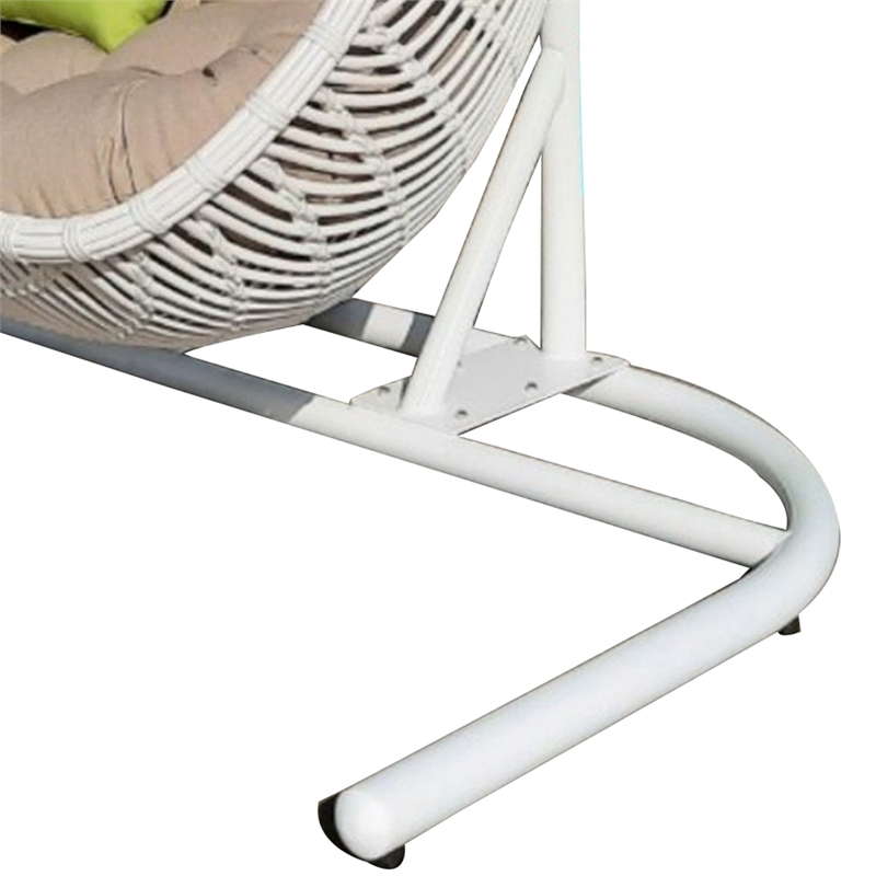 Sia 69 Inch Outdoor Swing Hanging Loveseat Chair- Rattan Basket Seat- White