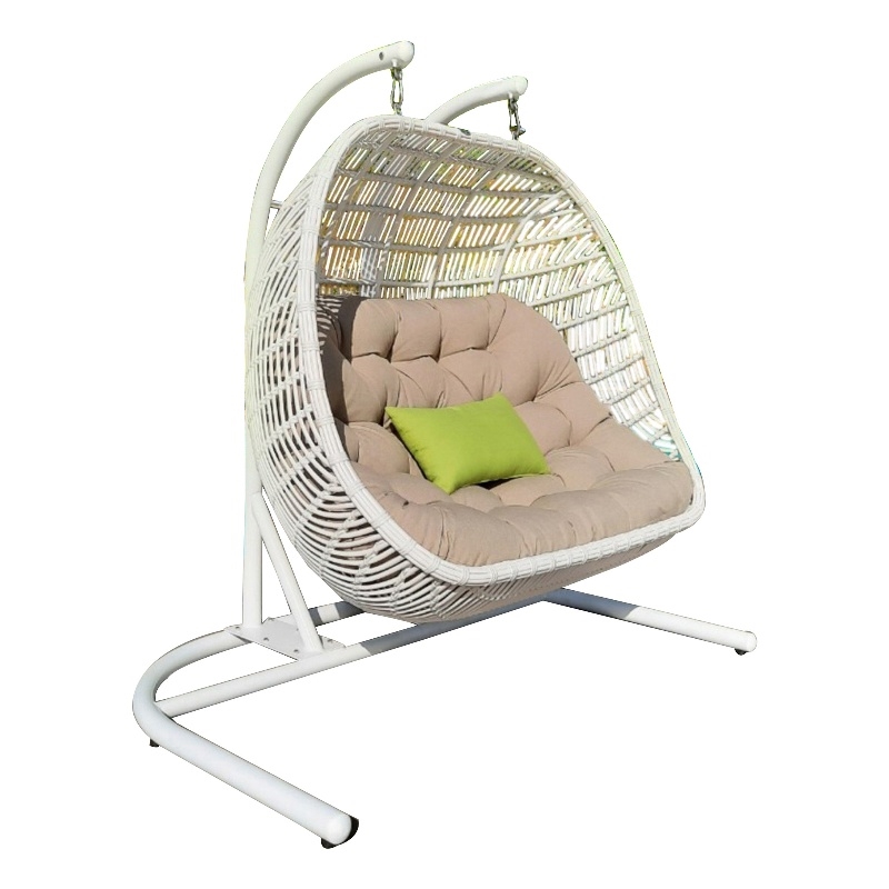 Sia 69 Inch Outdoor Swing Hanging Loveseat Chair- Rattan Basket Seat- White
