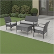 Orry 4pc Outdoor Table Set- 1 Loveseat- 2 Accent Chairs- Dark Gray Finish