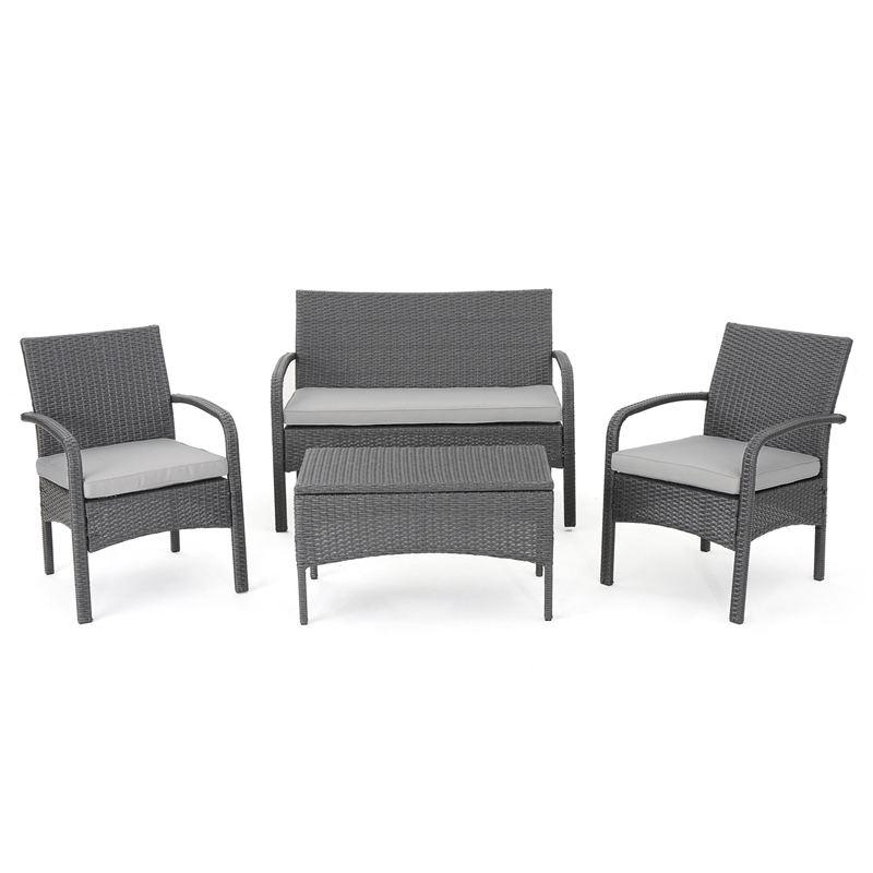 Orry 4pc Outdoor Table Set- 1 Loveseat- 2 Accent Chairs- Dark Gray Finish