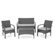 Orry 4pc Outdoor Table Set- 1 Loveseat- 2 Accent Chairs- Dark Gray Finish