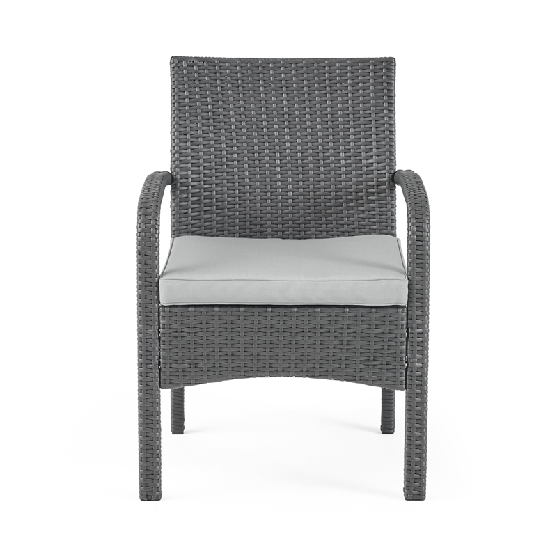 Orry 4pc Outdoor Table Set- 1 Loveseat- 2 Accent Chairs- Dark Gray Finish