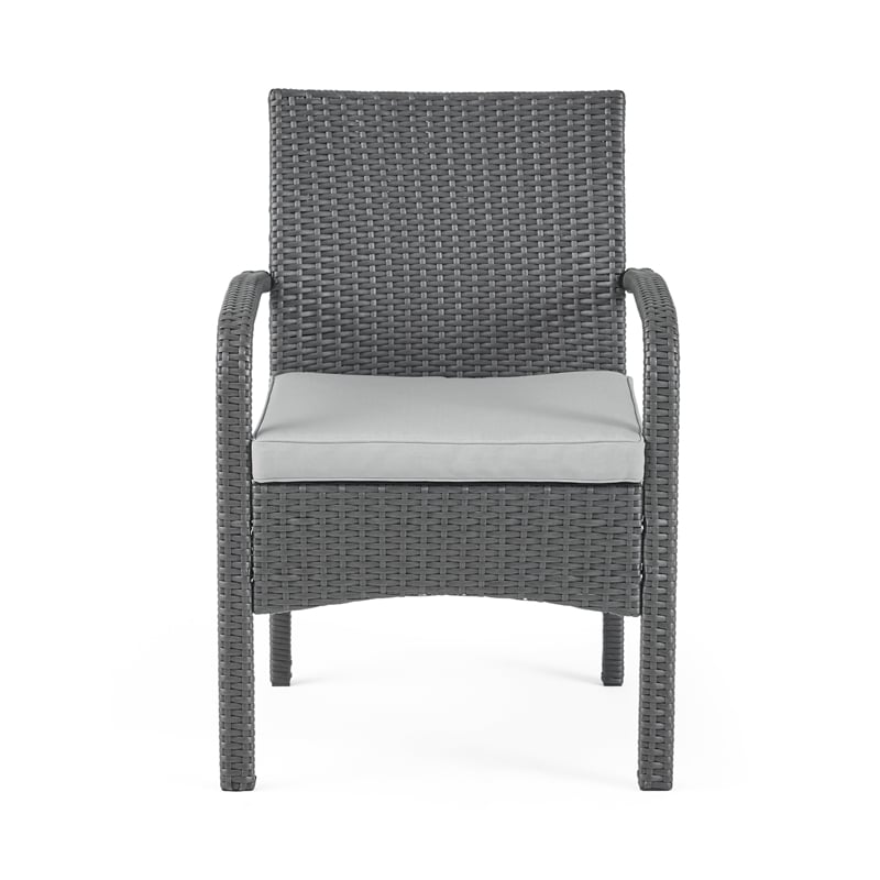 Orry 4pc Outdoor Table Set- 1 Loveseat- 2 Accent Chairs- Dark Gray Finish