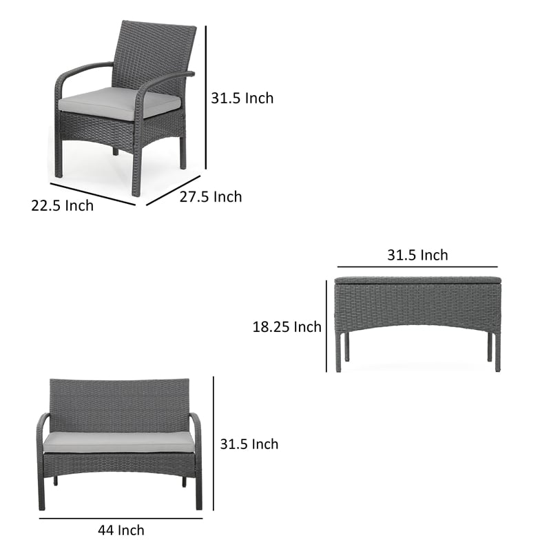 Orry 4pc Outdoor Table Set- 1 Loveseat- 2 Accent Chairs- Dark Gray Finish