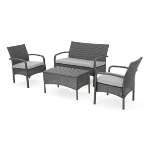 Orry 4pc Outdoor Table Set- 1 Loveseat- 2 Accent Chairs- Dark Gray Finish