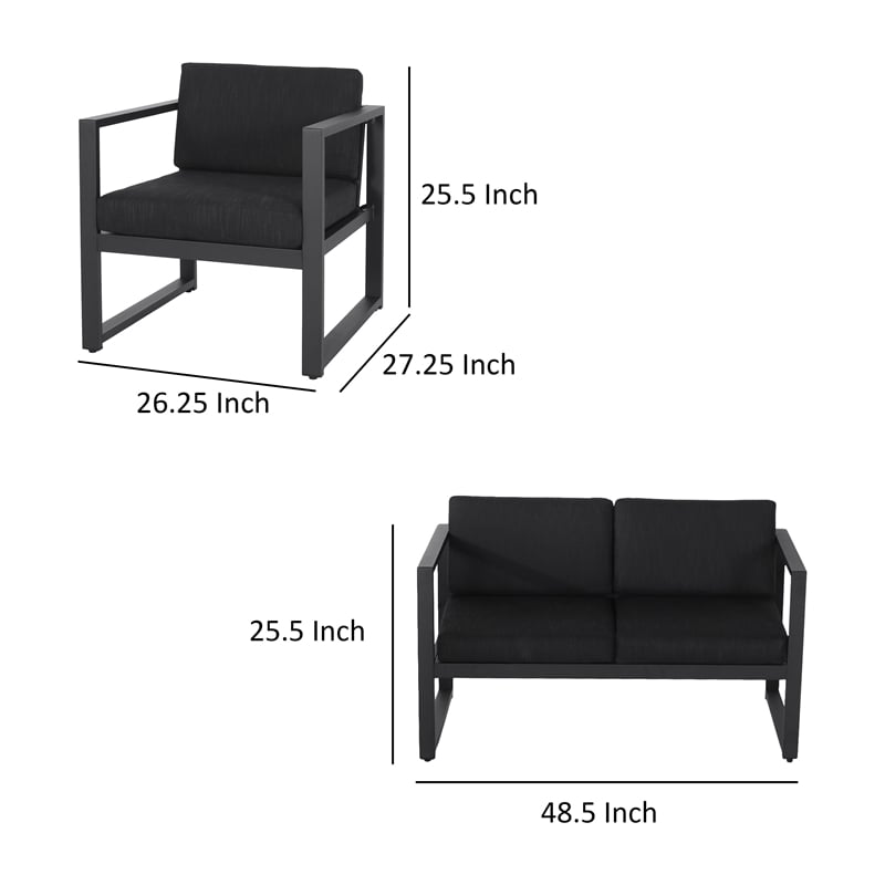 Novi 3pc Outdoor Set- 1 Loveseat- 2 Accent Chairs- Dark Gray Fabric- Metal