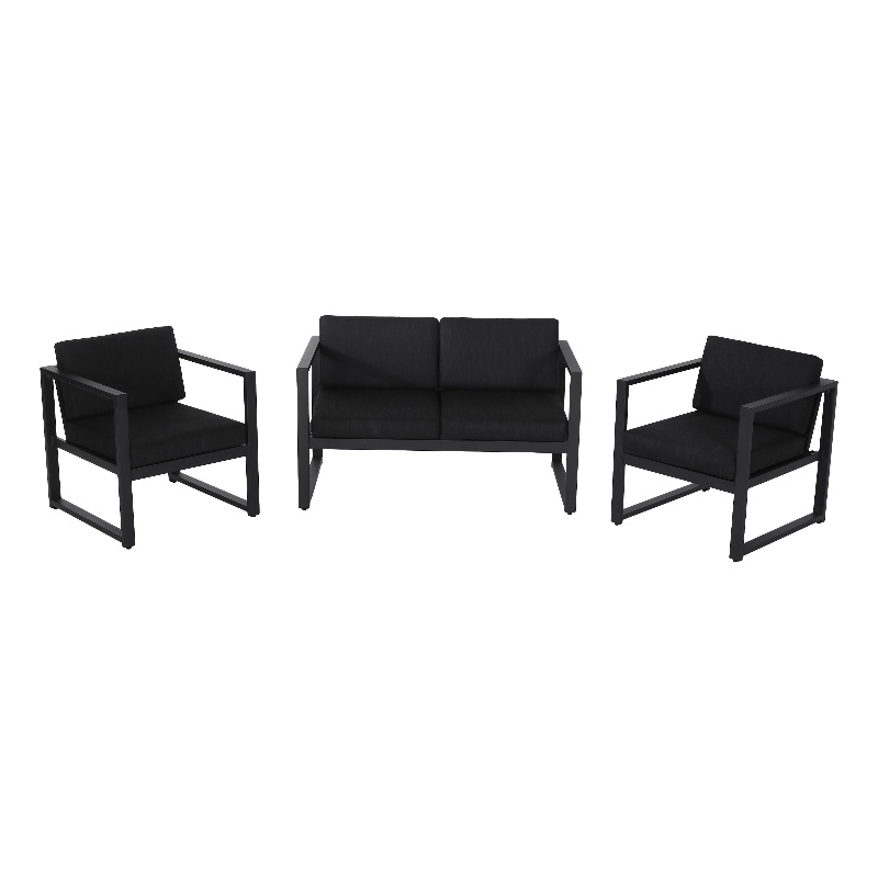 Novi 3pc Outdoor Set- 1 Loveseat- 2 Accent Chairs- Dark Gray Fabric- Metal