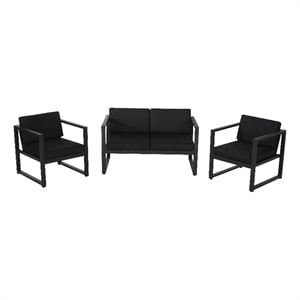 Novi 3pc Outdoor Set- 1 Loveseat- 2 Accent Chairs- Dark Gray Fabric- Metal