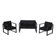 Novi 3pc Outdoor Set- 1 Loveseat- 2 Accent Chairs- Dark Gray Fabric- Metal