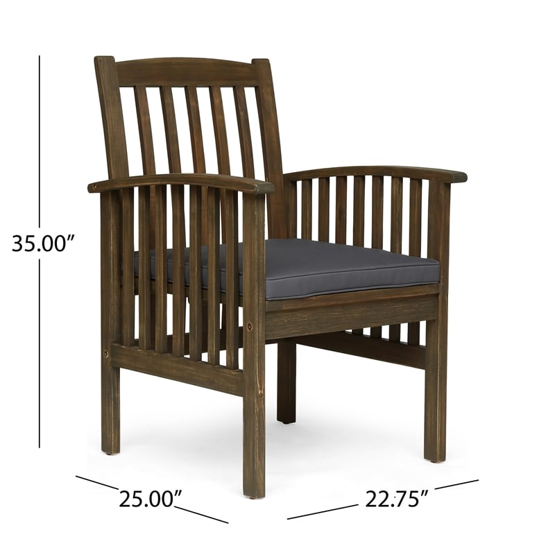 Gerry Dining Chair- Slatted Back Outdoor Natural Brown Wood- Dark Gray