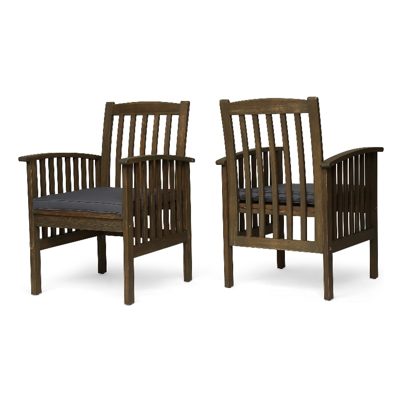 Gerry Dining Chair- Slatted Back Outdoor Natural Brown Wood- Dark Gray