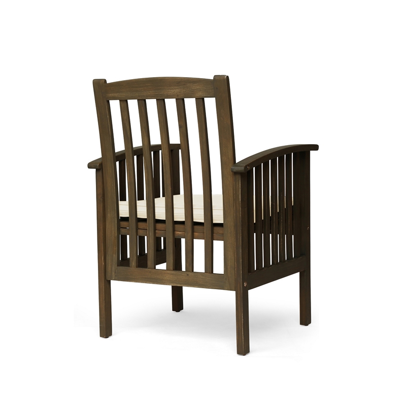 Gerry Dining Chair- Outdoor Traditional Slatted Gray Acacia Wood- Cream