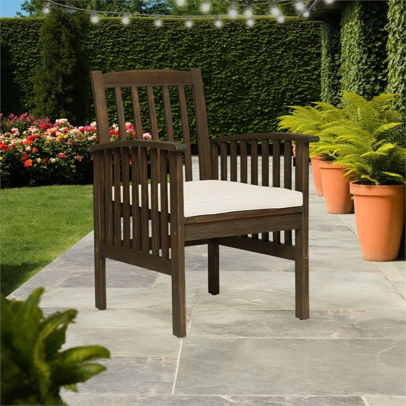 Gerry Dining Chair- Outdoor Traditional Slatted Gray Acacia Wood- Cream