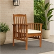 Gerry Dining Chair- Traditional Slat Design Brown Acacia Wood- Beige Fabric