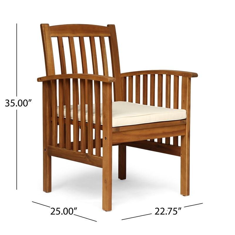 Gerry Dining Chair- Traditional Slat Design Brown Acacia Wood- Beige Fabric