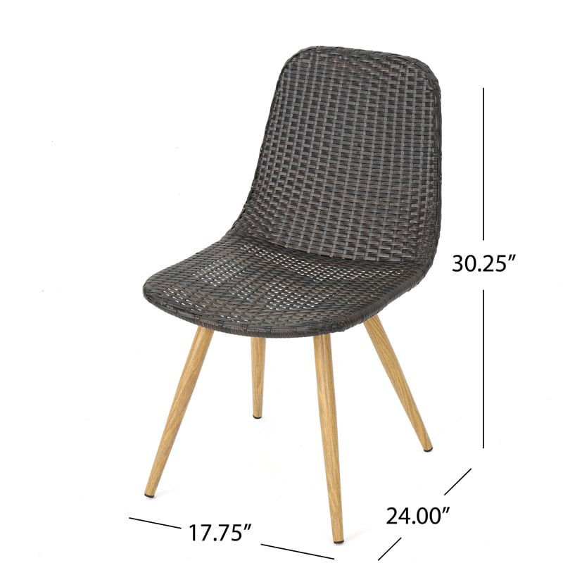 Illa Side Dining Chair- Modern Style Iron Legs- Dark Gray Wicker Rattan