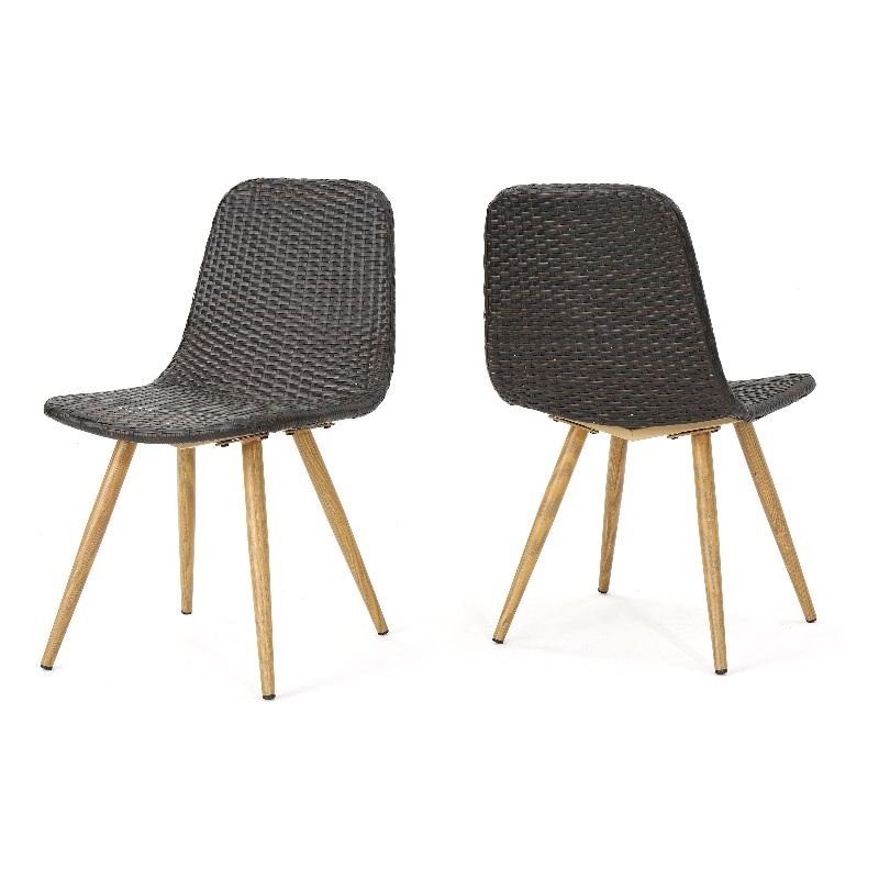 Illa Side Dining Chair- Modern Style Iron Legs- Dark Gray Wicker Rattan