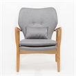 Keya Accent Chair- 1 Pillow- Gray- Button Tufted Back- Light Brown Wood