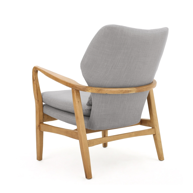 Keya Accent Chair- 1 Pillow- Gray- Button Tufted Back- Light Brown Wood